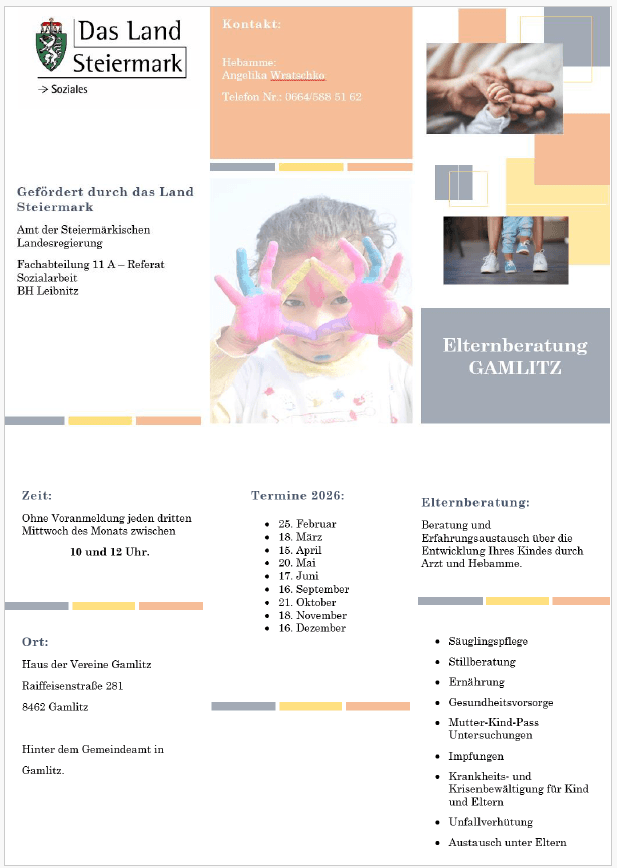 Biete: NEU wieder 👶 am 19.03.2026 in Gamlitz "Elternberatung" 🍼👣